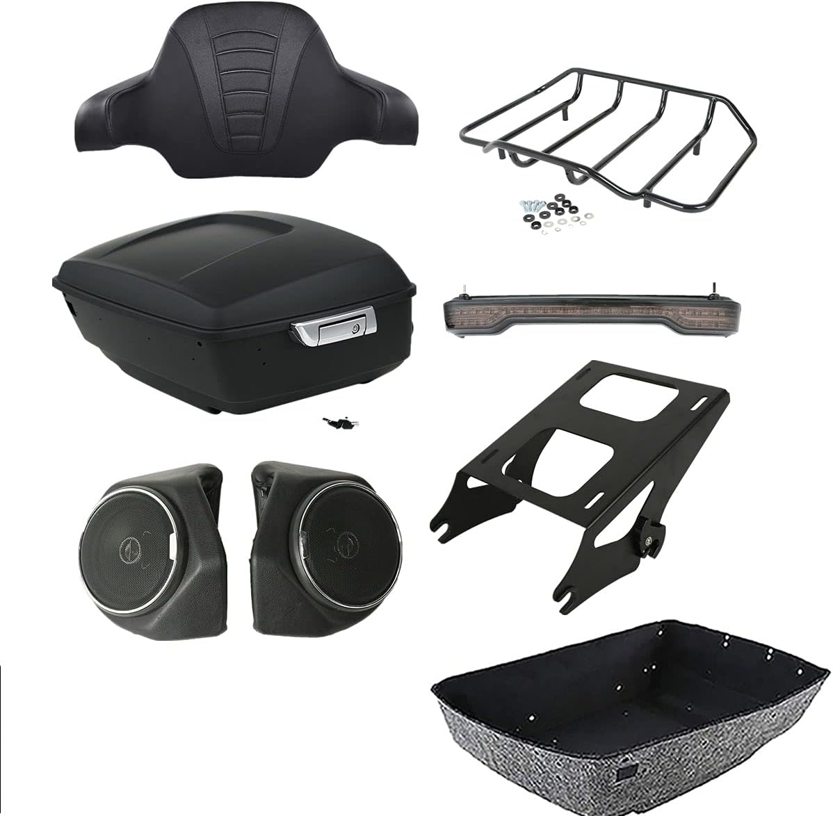 TCMT 13.7" King Motorcycle Trunk Box Backrest Pad Luggage Mount Rack Taillight Speakers Fit For Harley 2014-2025 Touring CVO Road King Road Glide Street Glide Electra Glide Ultra Limited Pack