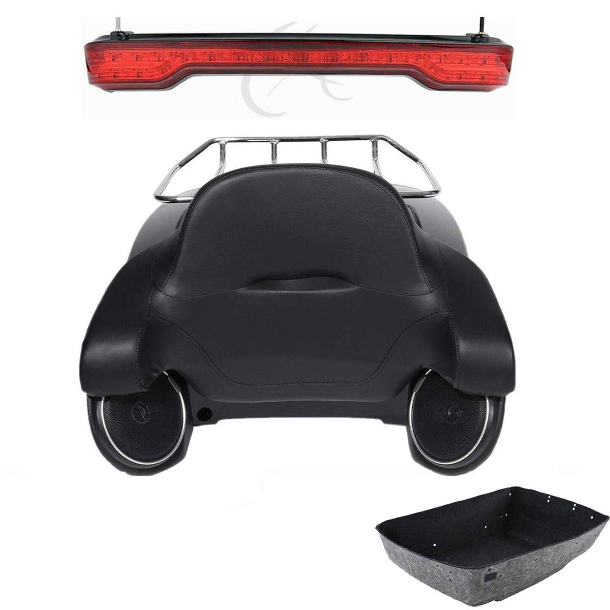 TCMT 13.7" King Motorcycle Trunk Box Wrap-Around Backrest 2 Up Mounting Rack Fit For Harley 2014-2025 Touring CVO Road King Road Glide Street Glide Electra Glide Pack