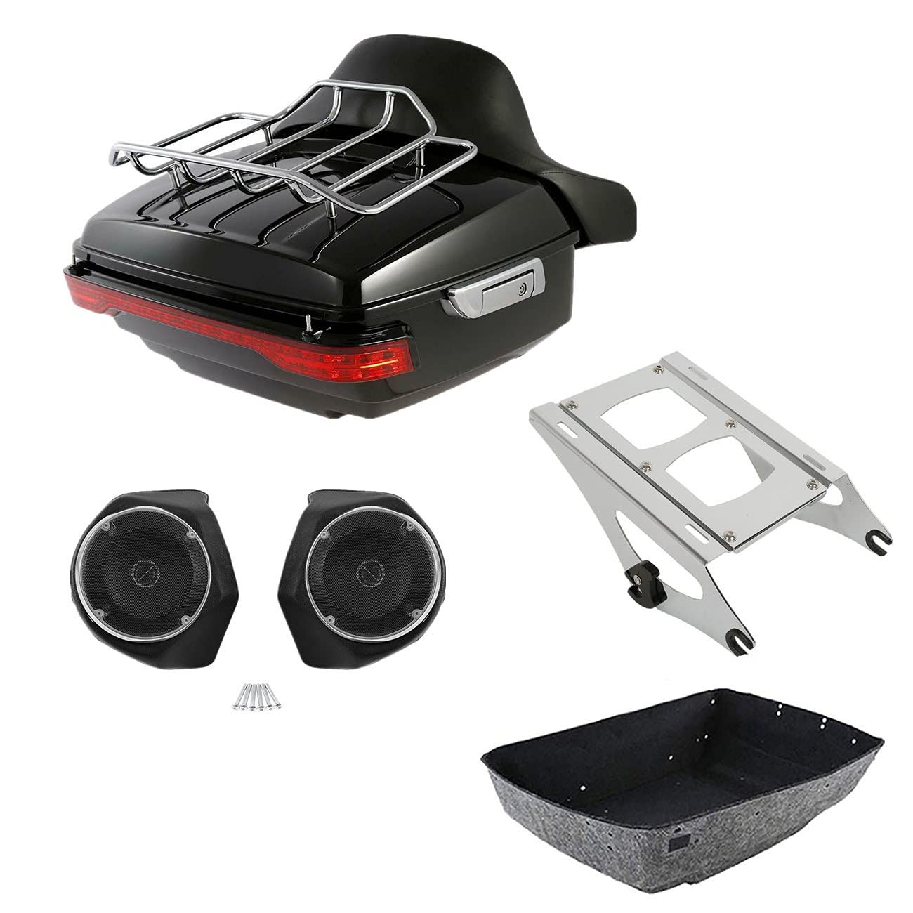 TCMT 13.7" King 2014-2025 Motorcycle Trunk Backrest Pad Luggage Rack Speakers Taillight Fit For Harley Trunk Touring CVO Road King Road Glide Street Glide Electra Glide Pack