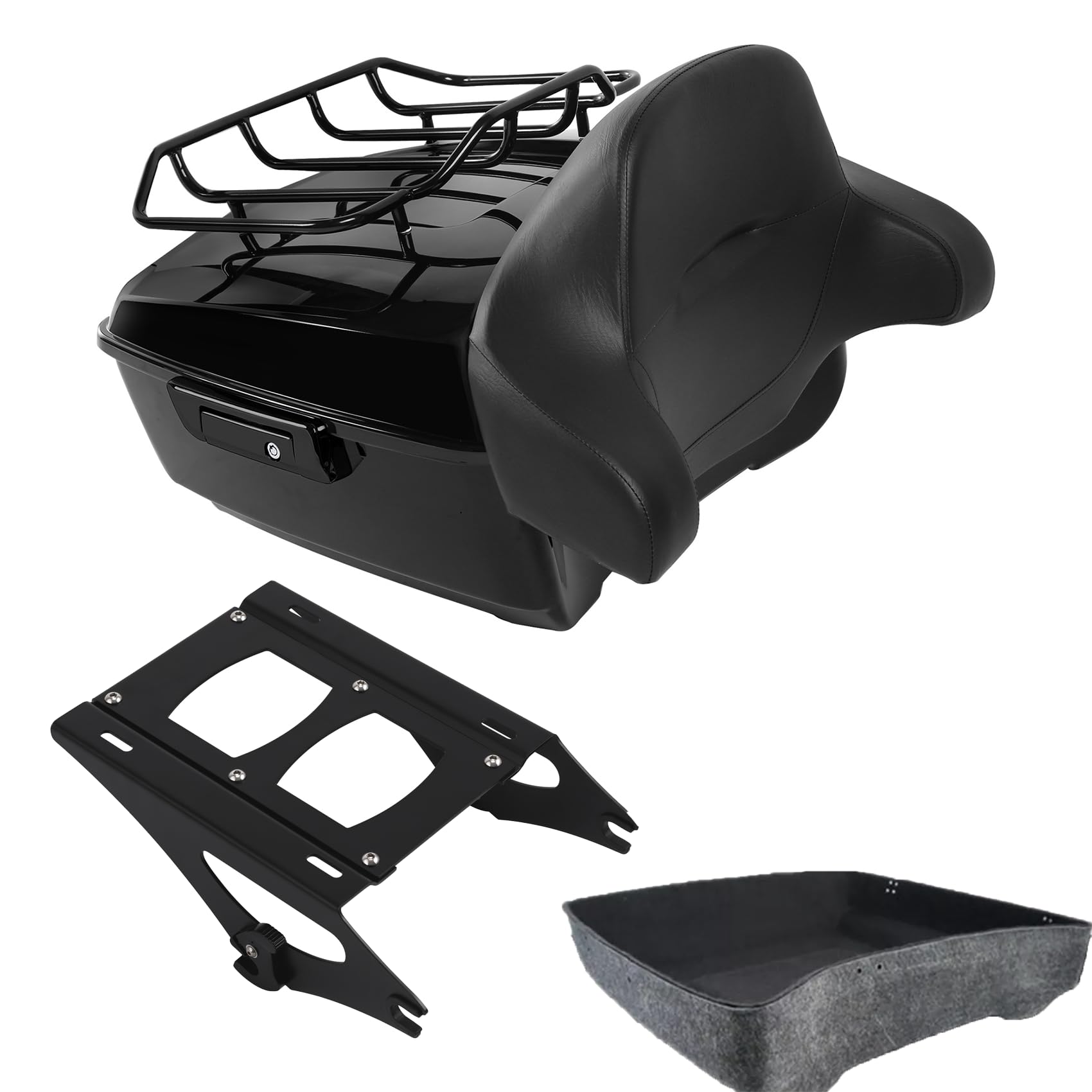 TCMT 13.7" King Motorcycle Trunk Backrest Pad Luggage Rack Two Up Mount Rack Base Plate Docking Fit For Harley 2014-2025 Touring CVO Road King Road Glide Street Glide Electra Glide Pack