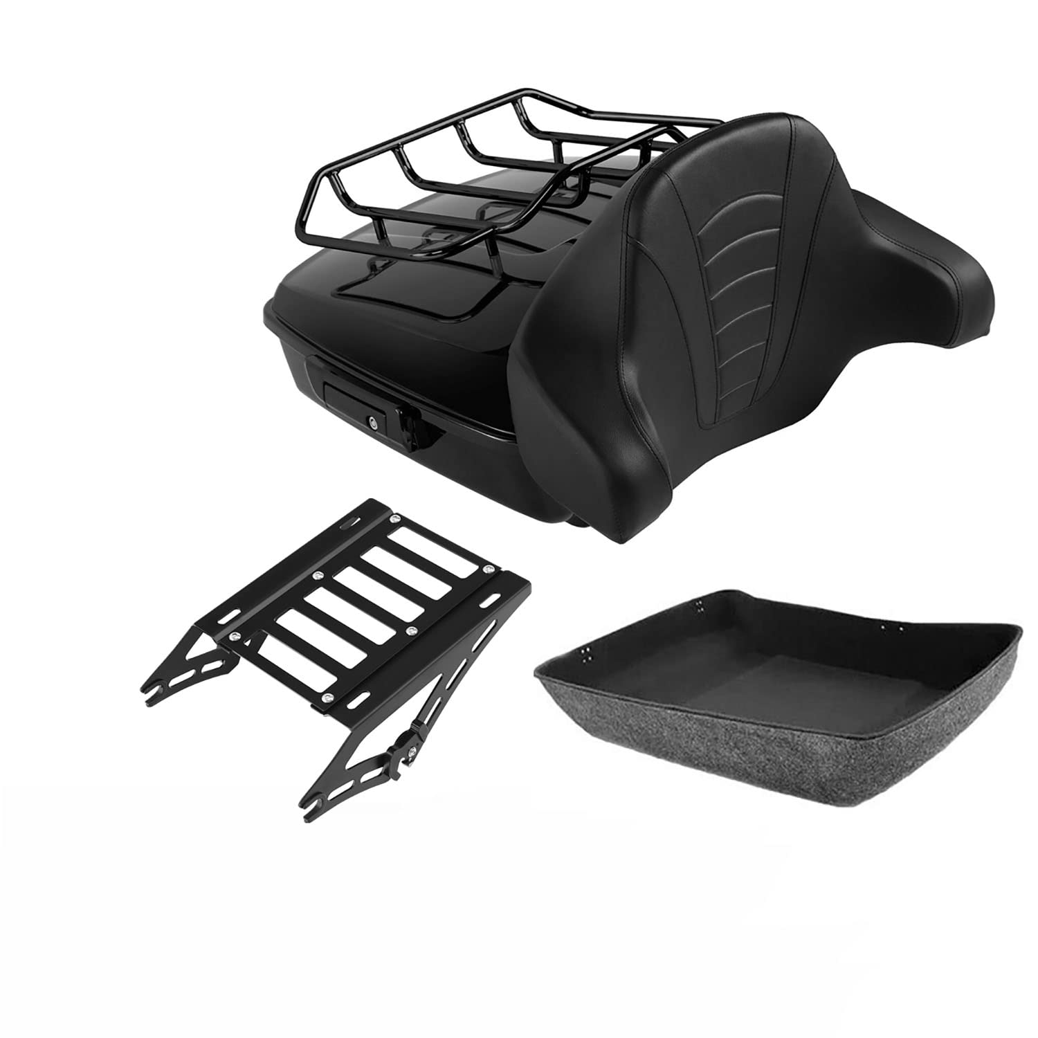 TCMT 10.7" Chopped Motorcycle Trunk Box Wrap-Around Backrest Top Luggage Rack Fit For Harley 2014-2025 Touring CVO Road King Road Glide Street Glide Electra Glide Pack