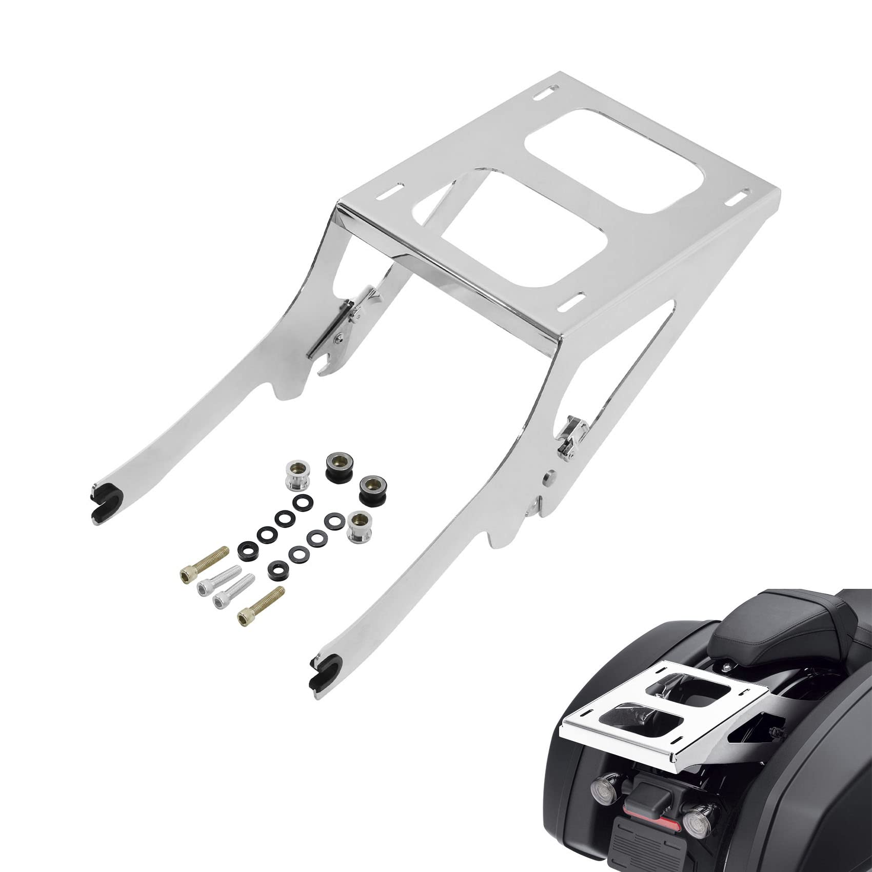 TCMT King Motorcycle Trunk Box Wrap-around Backrest Two-Up Mounting Rack Luggage Rack Fit For Harley 2018-2025 Heritage Classic 2018-2020 Deluxe FLDE 2024 Hydra-Glide Revival FLI Pack