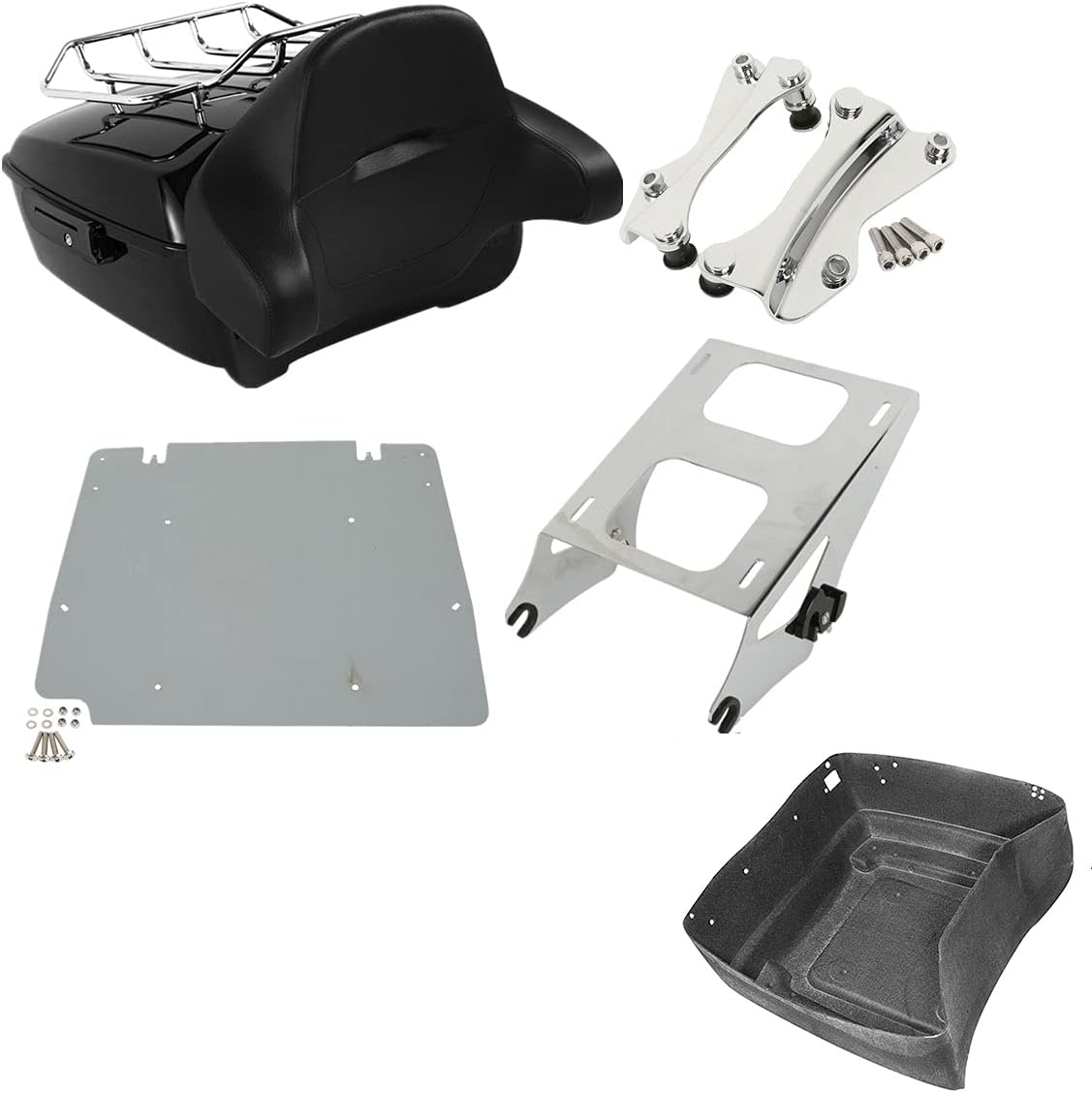 TCMT 13.7" King Motorcycle Trunk Backrest Pad Luggage Rack Two Up Mount Rack Base Plate Docking Fit For Harley 2014-2025 Touring CVO Road King Road Glide Street Glide Electra Glide Pack