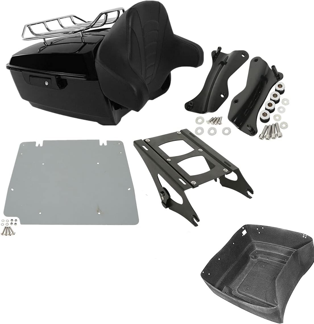 TCMT 13.7" King Motorcycle Trunk Backrest Pad Luggage Rack 2 Up Mounting Rack Base Plate Docking Fit For Harley 2014-2025 Touring CVO Road King Road Glide Street Glide Electra Glide Pack