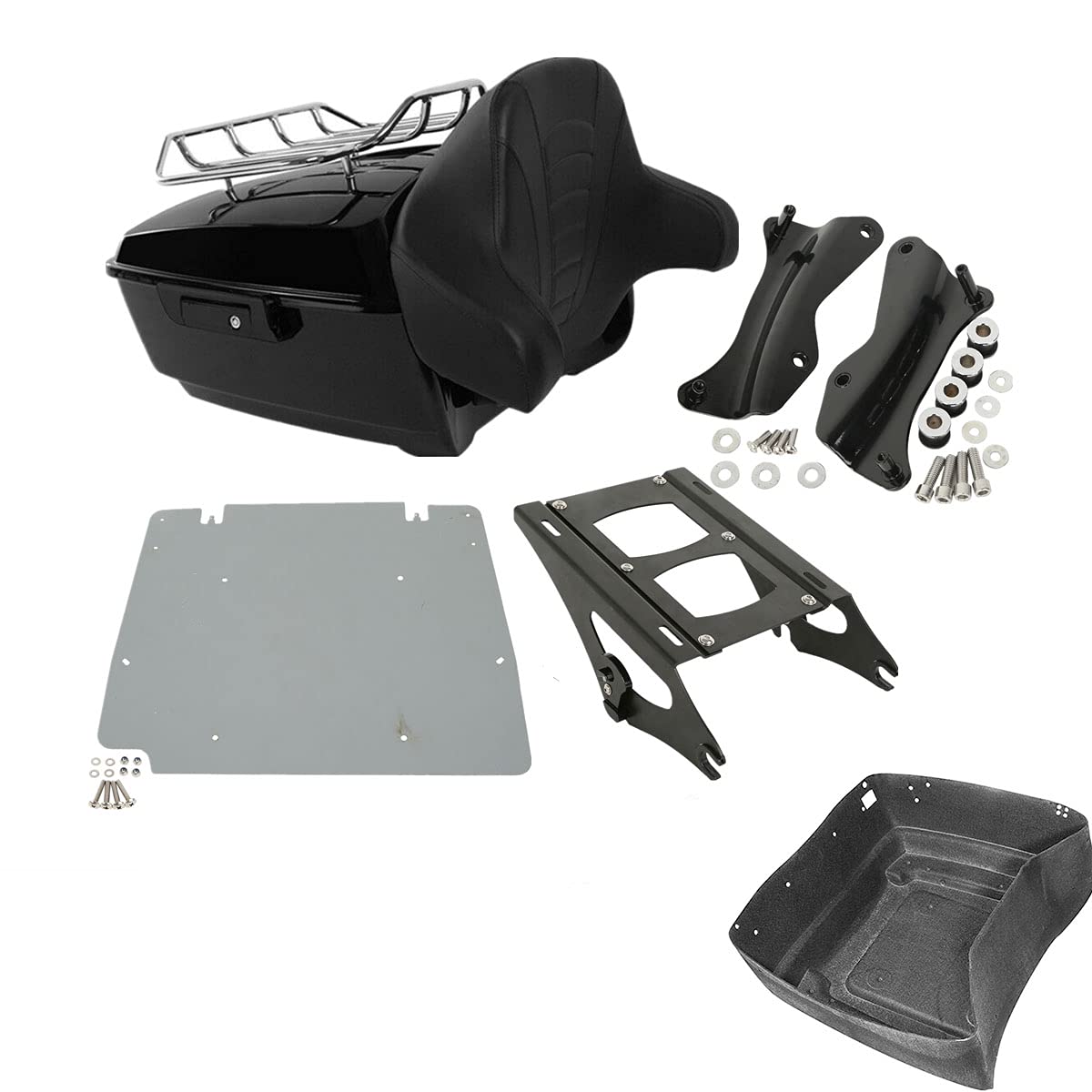 TCMT 13.7" King Motorcycle Trunk Backrest Pad Luggage Rack Two Up Mount Rack Base Plate Docking Fit For Harley 2014-2025 Touring CVO Road King Road Glide Street Glide Electra Glide Pack