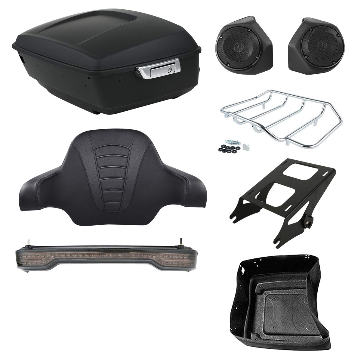 TCMT 13.7" King Motorcycle Trunk Box W/Latches Brake TailLight Base Plate Fit For Harley 2014-2025 Touring CVO Road King Road Glide Street Glide Electra Glide Pack