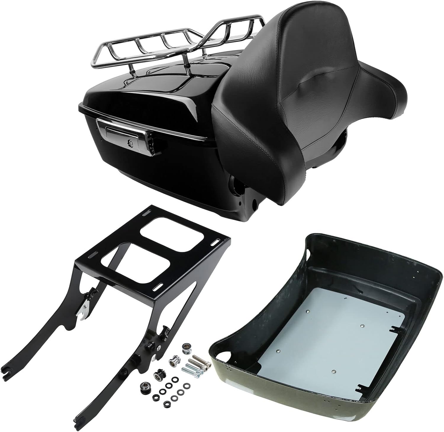 TCMT King Motorcycle Trunk Box Wrap-around Backrest Two-Up Mounting Rack Luggage Rack Base Plate Fit For Harley 2018-2025 Heritage Classic 2018-2020 Deluxe FLDE 2024 Hydra-Glide Revival FLI Pack
