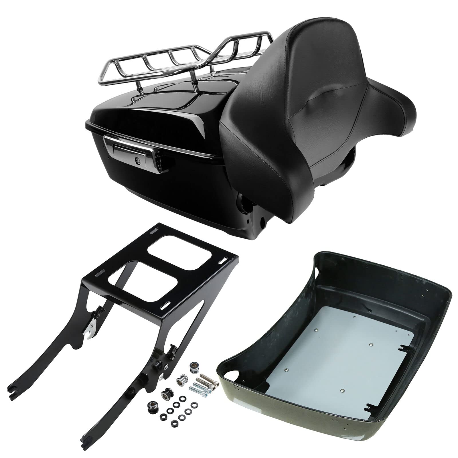 TCMT King Motorcycle Trunk Box Wrap-around Backrest Two-Up Mounting Rack Luggage Rack Fit For Harley 2018-2025 Heritage Classic 2018-2020 Deluxe FLDE 2024 Hydra-Glide Revival FLI Pack