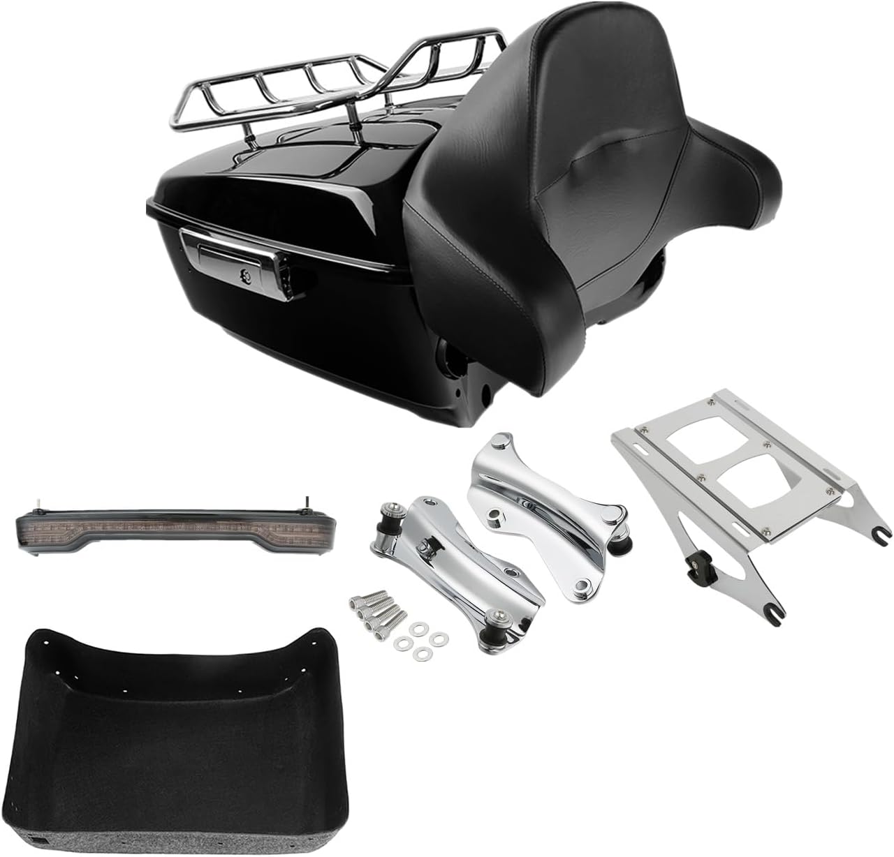 TCMT 13.7" King Motorcycle Trunk Box Backrest Pad Luggage Rack 2 Up Mount Rack Taillight Docking Hardware Fit For Harley 2014-2025 Touring CVO Road King Street Glide Electra Glide Pack