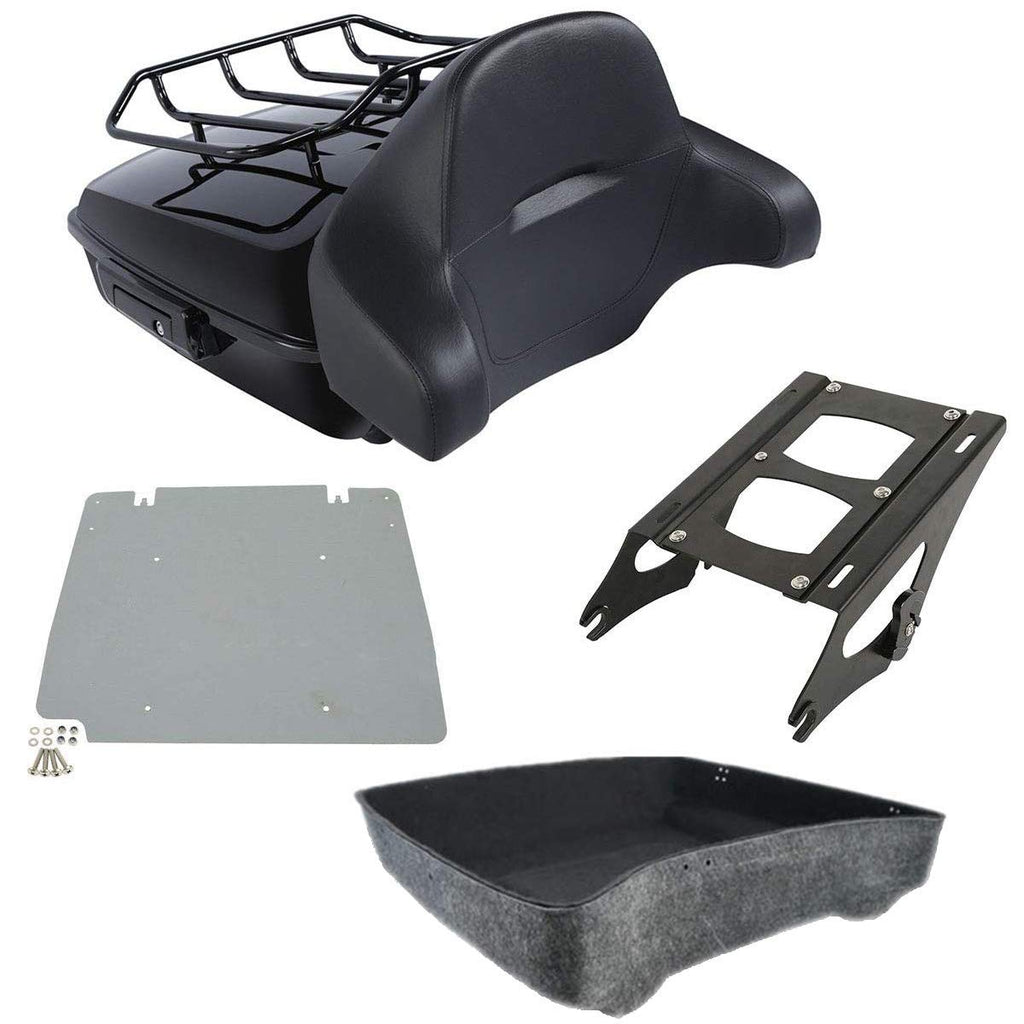 TCMT 10.7" Black Latch Chopped Motorcycle Trunk Box Pad Luggage Rack LED Tail Light Fit For Harley 2014-2025 Touring Street Glide Road King Electra Glide Ultra-Classic FLHX FLHR FLHT Pack