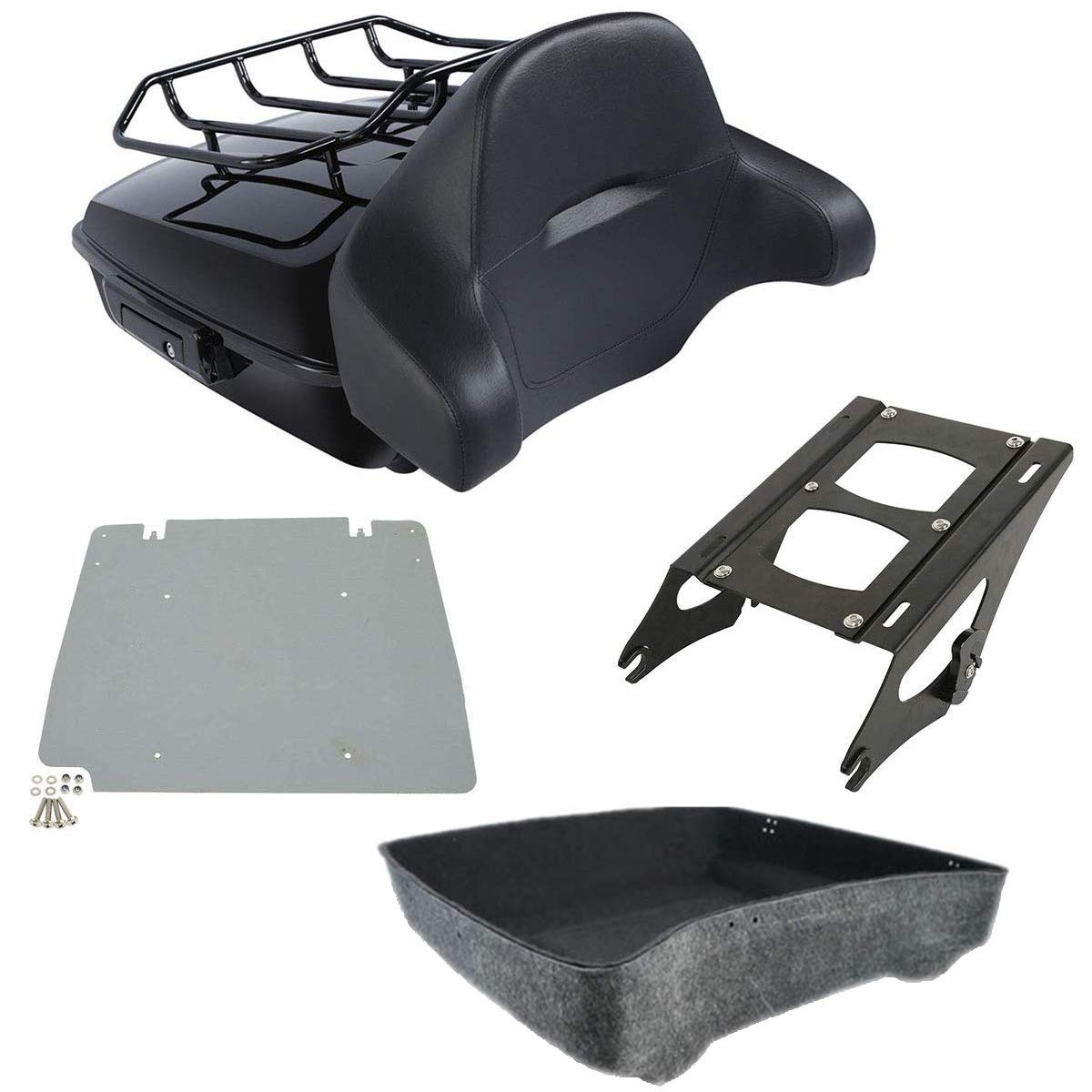 TCMT 10.7" Black Latch Chopped Motorcycle Trunk Box Pad Luggage Rack LED Tail Light Fit For Harley 2014-2025 Touring Street Glide Road King Electra Glide Ultra-Classic FLHX FLHR FLHT Pack