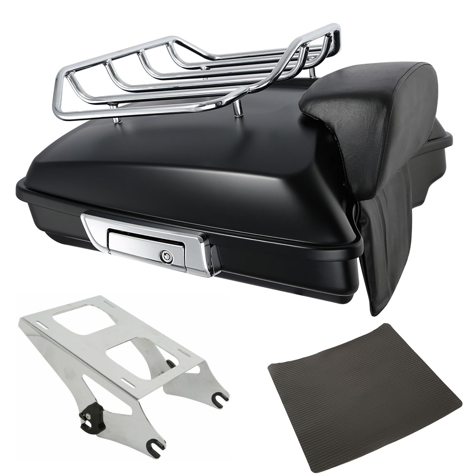 TCMT 5.5" Razor Motorcycle Trunk Backrest Pad Two Up Mounting Rack Fit For Harley 2014-2025 Touring CVO Road King Road Glide Street Glide Electra Glide Pack