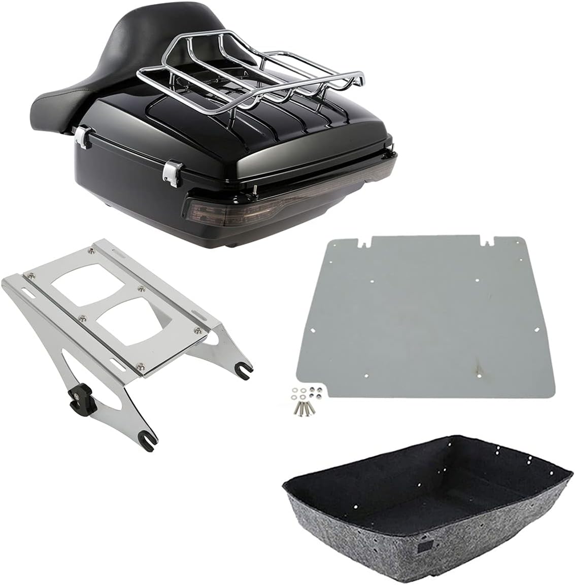 TCMT 13.7" King Motorcycle Trunk Box Backrest Luggage Rack 2 Up Mount Rack Base Plate Fit For Harley 2014-2025 Touring CVO Road King Road Glide Street Glide Electra Glide Pack