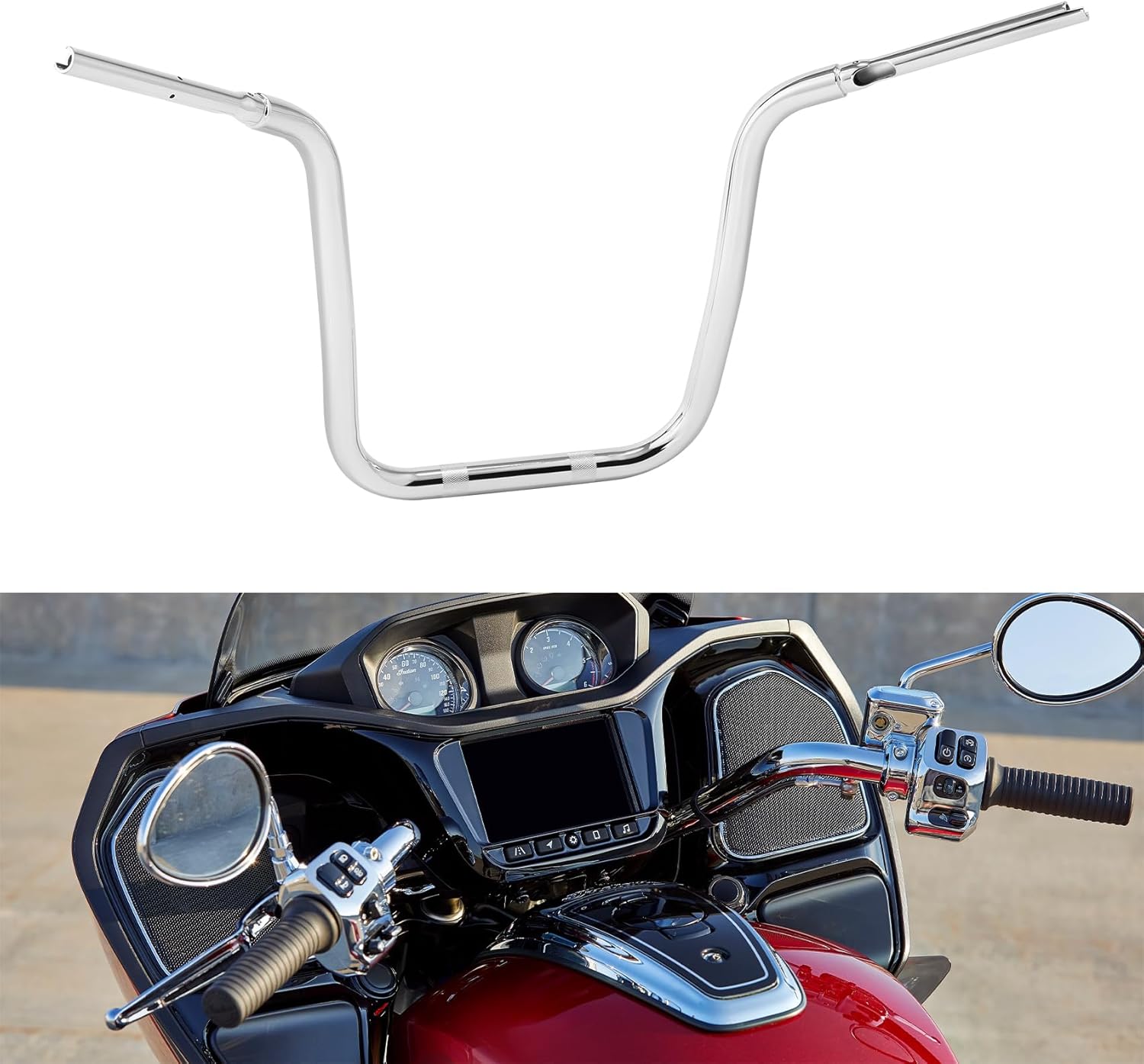 TCMT 12'' Rise 1.25" Ape Hanger Handlebar Fit For Indian 2015-2017 Roadmaster 2014-2017 Chieftain Chrome