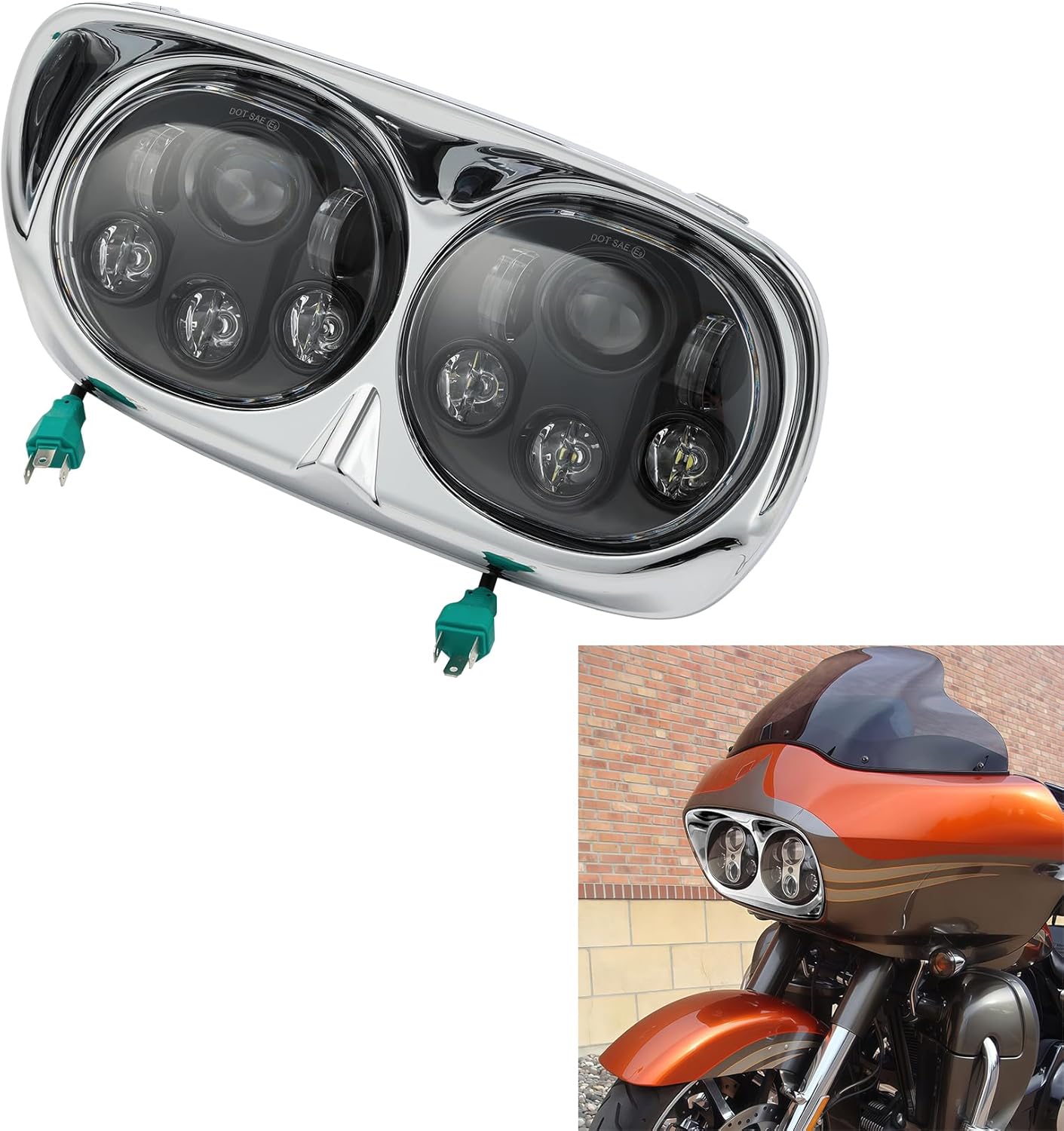 TCMT 5.75" Dual LED Headlight Lamp Projector Fit For Harley Road Glide FLTR Models 1998-2013 Road Glide CVO 2009-2013 Custom FLTRX 2010-2013 Ultra FLTRU 2011-2013 EFI FLTRI 1998-2006