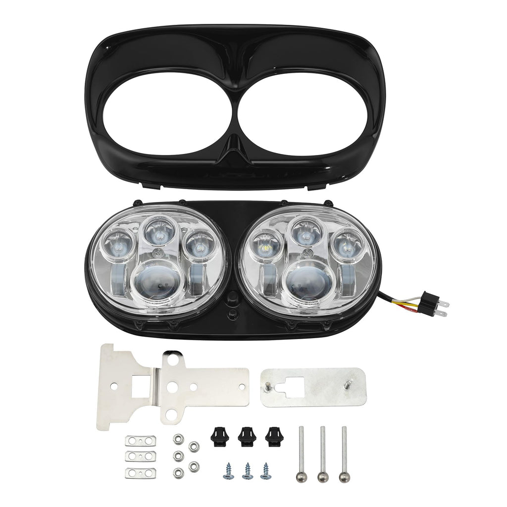 TCMT 5.75" Dual LED Headlight Lamp Projector Fit For Harley Road Glide FLTR Models 1998-2013 Road Glide CVO 2009-2013 Custom FLTRX 2010-2013 Ultra FLTRU 2011-2013 EFI FLTRI 1998-2006