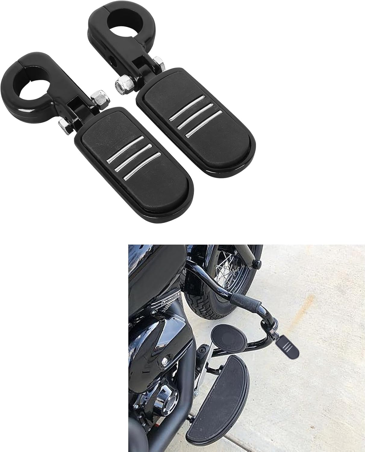 TCMT 1 1/4" Highway Engine Guard Streamliner Foot Pegs Clamp Fits For Harley Yamaha Kawasaki Suzuki Honda Black