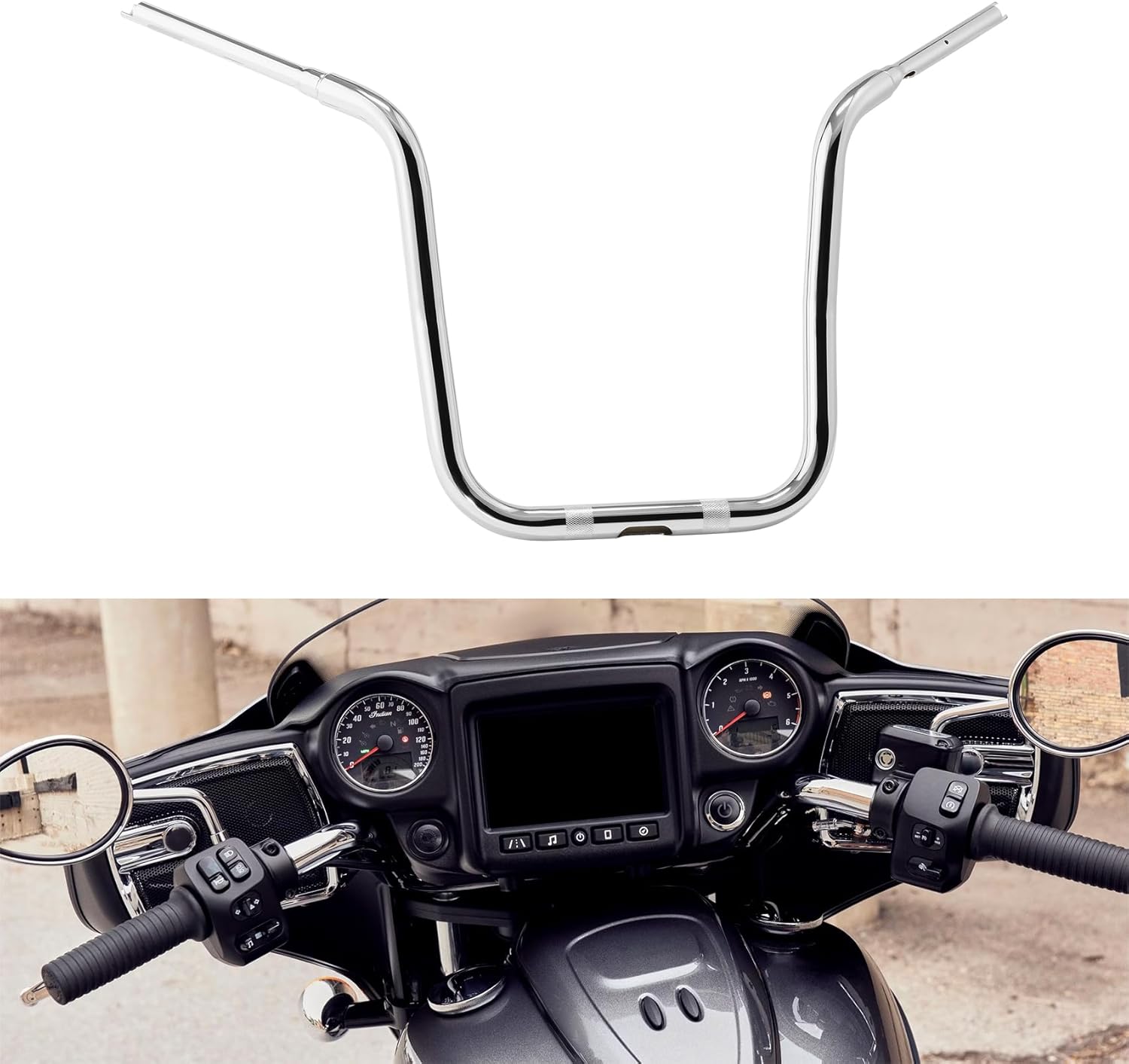 TCMT 12'' Rise 1.25" Ape Hanger Handlebar Fit For Indian 2015-2017 Roadmaster 2014-2017 Chieftain Chrome