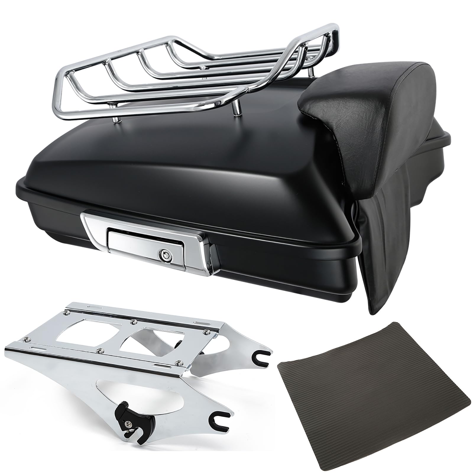 TCMT 5.5" Razor Motorcycle Trunk Backrest Pad Two Up Mounting Rack Fit For Harley 2014-2025 Touring CVO Road King Road Glide Street Glide Electra Glide Pack