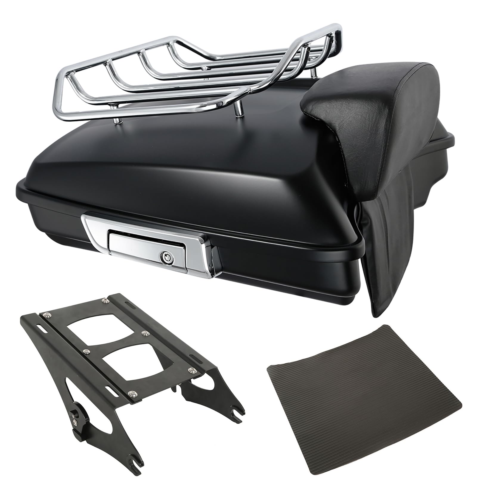 TCMT 5.5" Razor Motorcycle Trunk Backrest Pad Two Up Mounting Rack Fit For Harley 2014-2025 Touring CVO Road King Road Glide Street Glide Electra Glide Pack