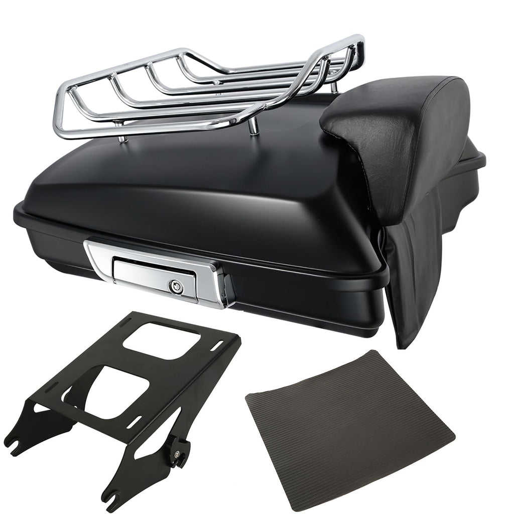 TCMT 5.5" Razor Motorcycle Trunk Backrest Pad Two Up Mounting Rack Fit For Harley 2014-2025 Touring CVO Road King Road Glide Street Glide Electra Glide Pack