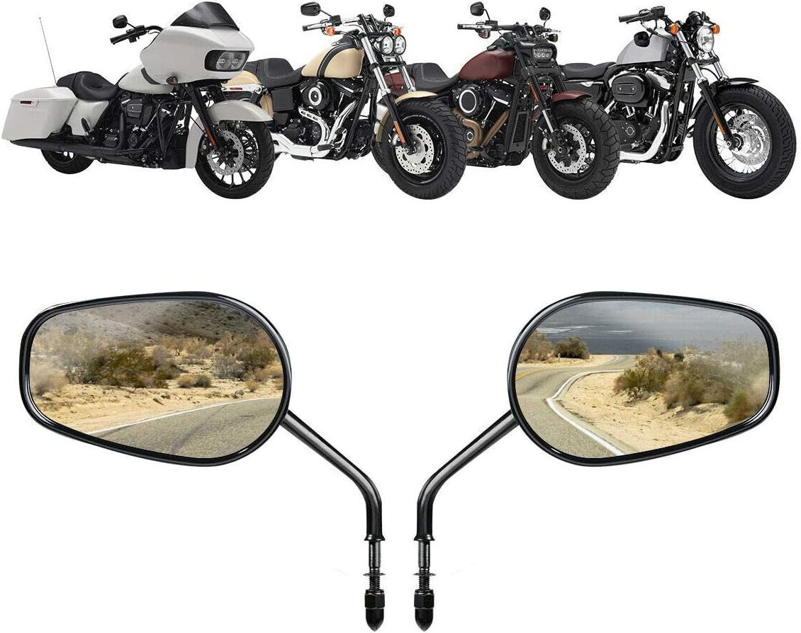 TCMT 8mm Oval Black Rear View Mirrors Mirror Fits For Harley Touring Road King CVO Road Street Tri Glide Sportster XL1200 XL883 XG500 XG750 Heritage Softail Dyna Low Rider Fat Boy