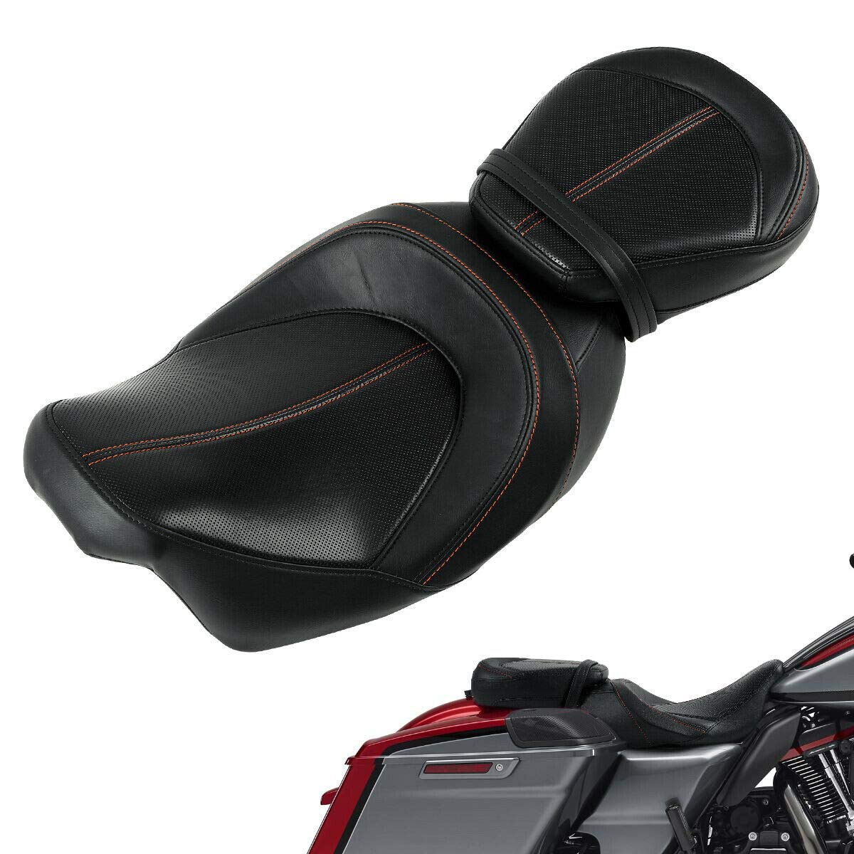 2-Up Rider and Passenger Seat Low Profile Seat Fit For Harley 2009-2023 Touring Street Glide Road King Road Glide