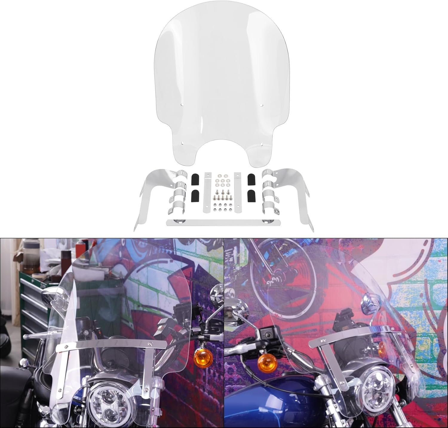 TCMT 39mm Clamps Windscreen Windshield Fits For Harley-Davidson Dyna Low Rider Super Glide Wide Glide Fat Bob Street Bob Sportster Iron 883 XL 883 XL1200 Seventy Two