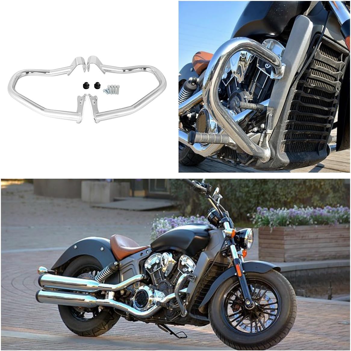 TCMT Engine Guard Highway Crash Bar Fits For Indian 2016-2024 Scout Sixty 2015-2024 Scout 2018-2024 Scout Bobber 2018-2020 Scout Bobber ABS 2022-2024 Scout Rogue 2020-2024 Scout Bobber Sixty